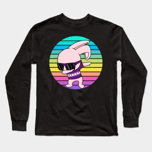 Funny Bunny Rabbit Dabbing with Rainbow Sunset Long Sleeve T-Shirt